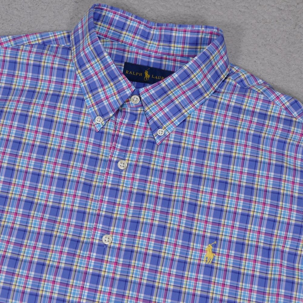 Polo Ralph Lauren Shirt Mens XL Blue Plaid Button Down Short Sleeve